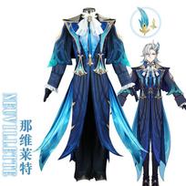 New Neuvillett Cosplay   Costume Fontaine Chief Justice Ordainer of Inexorable Judgment Uniform Halloween Outfit L-(Costume+Wig)