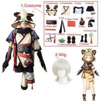 Sayu Cosplay Costume Halloween Anime Party Cosplay Clothing Including Gloves Tail Jewelry God's Eye L-(Costume+Wig)