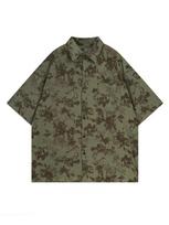 Vintage Floral Shirt for Women Baggy Cardigan Short-sleeved Shirt Tops Trendy Harajuku Japanese Style Summer Clothing S žalia