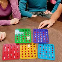 5 vnt. Didelio spausdinimo bingo kortelės iš kartono, uždengiami kortelės su slankikliu suaugusiems, senjorams, grupėms