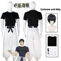 Anime Jujutsu Kaisen 2 sezonas Toji Fushiguro Cosplay kostiumo perukas uniforma burtininko žudiko Helovino kostiumas moterims, vyrams L-(Costume+Wig)