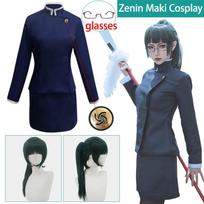 Zenin Maki Cosplay Kostiumas Akiniai Jujutsu Kaisen Cosplay Kostiumas Anime Uniforma Perukas Kostiumas Helovino Suknelės Moterims L-(Costume+Wig)