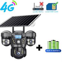 2025 Nauja 12MP Saulės kamera Trys objektyvai Garsas Lauko IP66 Vandeniui atspari Integruota baterija Apsaugos CCTV 6K HD 4G SIM Tinklo kamera V380 Pro 4G Camera