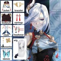 Shenhe Cosplay Game   Costume Anime  Cosplay Uniform Wig Sexy Women's Bodysuit Halloween Costume XXXL-(Costume+Wig)