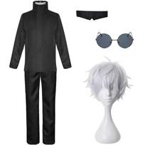 Anime Jujutsu Kaisen Satoru Gojo Cosplay Kostiumai Kelnės Akių lopai Akiniai Perukas Kostiumas Helovino karnavalinio vakarėlio kostiumas vyrams L-(Full set+wig)