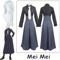 Anime Jujutsu Kaisen Cosplay Mei Mei Cosplay Costume Uniform Shirt Culottes Necktie Outfit Halloween Carnival Costumes for Women L-(Costume+Wig)