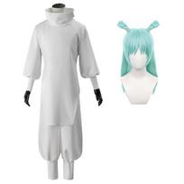 Jujutsu JJK Manga Anime Kashimo Hajime Cosplay Costume Blue Wig White Top Elastic Pants Gift L-(Costume+Wig)