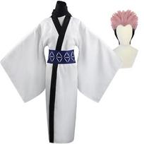 Anime Jujutsu Kaisen Ryomen Sukuna Cosplay kostiumas Kimono Perukas Tatuiruotė Lipdukas Suaugusiųjų kostiumas Helovino karnavalinis vakarėlio kostiumas vyrams L-(Costume+Wig)