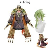 Collei Cosplay Kostiumas Anime Žaidimas   Žalias Perukas Sumeru Avidya Miškas Gandharva Ville Miela Loli Apranga Helovino Kostiumas L-(Costume+Wig)