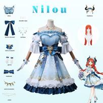 Ainime Princess Nilou Cosplay Animer Nilou Prabangi suknelė Uniforma Priedai Perukas Helovino kostiumas Moteriai L-(Costume+Wig)