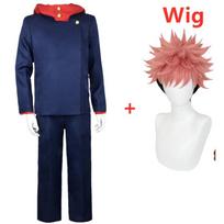 Anime Jujutsu Kaisen Itadori Yuji populiariausių kelnių rinkinys, mokykliniai uniforminiai kosmetikos kostiumai L-(Full set+wig)
