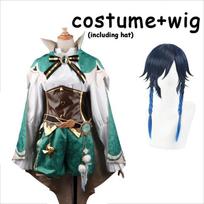 NEW Hot Game   Cosplay Venti Costume Wig Mondstadt Wind God Game Uniform Lovely Outfit XS-XXL L-(Full set+wig)