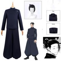 Geto Suguru Cosplay Costume Anime Jujutsu Kaisen Geto Suguru Cosplay School Uniform Wig Earrings Suit Halloween Costume for Men L-(Costume+Wig)