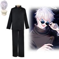 Anime Jujutsu Kaisen Gojo Satoru Cosplay Costume High School Uniform Wig Suit Halloween Costume Men Adult L-(Costume+Wig)