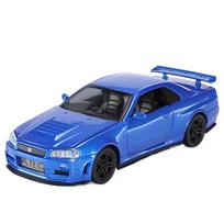 1/32 „Nissan GTR R34“ automobilių modelių žaislai, metalinės liejimo imitacinės transporto priemonės su lengvu atsitraukimu žaislų kolekcija berniukams šventinės dovanos mėlyna