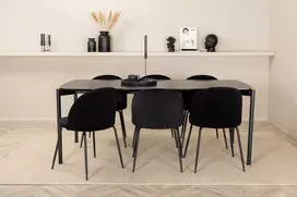 Pelle Valgomojo stalas, juoda + Wrinkles Valgomojo kėdė 6 vnt., juoda