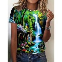 Moterų marškinėliai Peizažas Miškas 3D spausdinimas Marškinėliai Moterims Mada Laisvalaikio Per dydį Trumpomis rankovėmis Viršutiniai drabužiai T-shirt'ai Moteriški drabužiai Naujas Vasaros XXL blue