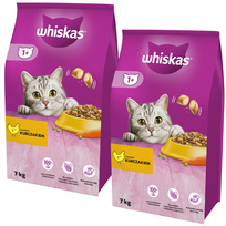 WHISKAS Adult 2x7kg - sausas kačių maistas su vištiena ir daržovėmis