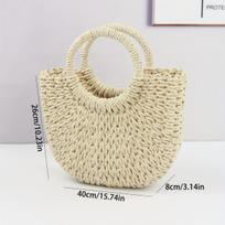 1pc Handwoven Straw Tote Bag - Large, Round Handle, Natural Rattan Design, Perfect for Summer Beach & Travel, Beach Accessory|Natural Rattan Bag smėlis