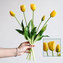 5 vnt./puokštė Minkštos gumos dirbtinių tulpių puokštė Spalvinga rankomis surišta dirbtinių gėlių dekoracija svetainei, valgomojo stalui, vestuvių vakarėliui geltona