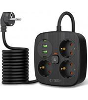 Juodas 3x lizdai + 2xUSB + 2xUSB-C prailgintuvas "Tech-Protect PCS3X4 Power Strip"