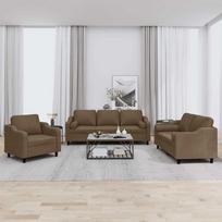 Sofa Sofos komplektas su pagalvėmis, 3 dalių, rudas, audinys