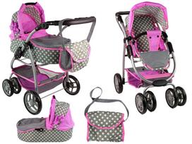 Lėlių vežimėlis Lean Toys 2in1 su krepšiu, pilkas