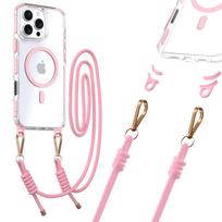 Tel Protect Skaidrus dėklas su virvele skirtas Apple iPhone 15 Pro rožinės spalvos