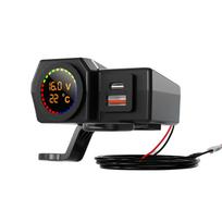 Motociklo mobiliojo telefono įkroviklis USB(2.0) ir Type-C su temperatūros ir įtampos ekranu 3.7*7.4*4.35cm juoda