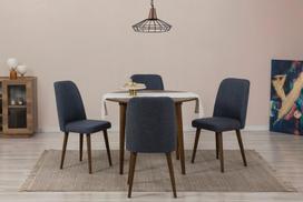 Išplečiamas pietų stalas ir kėdės (5 vienetai) Vina 1048 - Walnut, Navy Blue