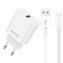 Jellico AK-165 USB 22.5W QC 3.0 išmanusis greitasis įkroviklis 1x USB (5-12V) + USB Lightning laidas 1m, baltas