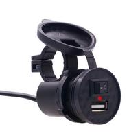 Motociklo USB įkroviklio adapteris ir maitinimo jungiklis, atsparus vandeniui išmanusis įkrovimo prievadas, skirtas iPhone Samsung GPS ir kt. 5*4.5*2.2cm juoda