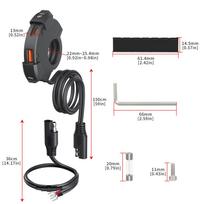 Motociklo USB įkroviklis, Dvigubas motociklo vairo lizdas, USB QC3.0 Type-C 30W PD greitas automobilinis įkroviklis Maitinimo adapteris Įkroviklis Voltmeteris telefonui/planšetiniams kompiuteriams/GPS Package:15*10*4cm juoda