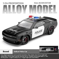 1/24 policijos „Dodge Challenger SRT Hellcat“ amerikietiškas karinis automobilis, lydinio metalo liejinio modelis, automobilio garso ir šviesos kolekciniai daiktai, hobis juoda