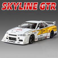 1/24 „Nissan Skyline Ares GTR R34“ modifikuotas plataus korpuso lydinio sportinio automobilio modelis „Diecast Raing“ transporto priemonės automobilio modelio garso šviesa, dovana vaikams balta