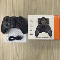 T12 Universalus vairasvirtės žaidimų pultas Žaidimų išmanusis telefonas USB / Bluetooth belaidis valdiklis Package:17.5x6.5x13.5cm juoda
