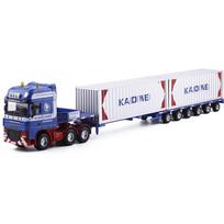 1/50 Platformos priekaba konteinerių transportavimui, vilkikas, žaislinis automobilis vaikams, lietinio metalo transporto priemonės modelis, edukacinė kolekcija, dovana berniukui mėlyna
