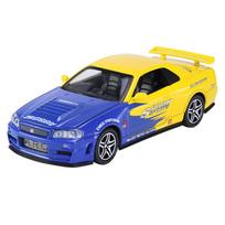 1/32 Nissan GTR R34 Fast & Furious Alloy Car Model Diecasts Toy with Sound and Light Vehicles Decoration Toys for Kids Gift geltona/mėlyna