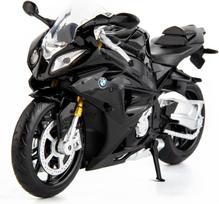 1/12 BMW S1000 Motociklo Žaislas, Kolekcinis Motociklo Modelis su Ekspoziciniu Stovu ir Šalmo Raktų Pakabuku, Žaisliniai Motociklai 3-9 Metų Berniukams Juodas juoda