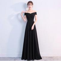 New Style One-Shoulder Black Bridesmaid Dress: Elegant Evening Gown for Weddings and Parties S juoda