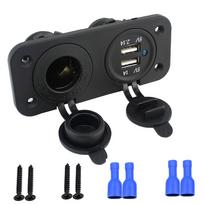 Automobilio cigarečių degiklio lizdo skirstytuvas, 12V adapterio lizdas Automobilio automatinis cigarečių degiklio lizdo skirstytuvas Dvigubas USB 2.0A/1A adapteris, Dvigubas USB ir lizdas 10.3*4.3cm juoda