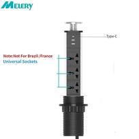 Melery Table POP Sockets Pull Up US UK EU AU Electrical Plug Universal Power Outlet USB Type-C Kitchen Home 1.8m Extension Cord EU Plug