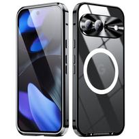 Aliuminio lydinio rėmelis Skaidrus magnetinis dėklas Google Pixel 9 Pro XL 8 Pro 7A belaidžiam įkrovimui Plonas Atsparus smūgiams Skaidrus akrilinis telefono dėklas Google Pixel 9 juoda