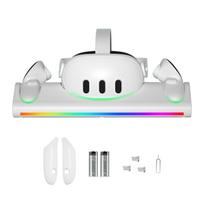 Meta Quest 3 VR valdiklio magnetinio įkrovimo dokas su RGB spalvingomis lemputėmis VR šalmo valdiklio įkrovimo dokas 35*10.9*7.4cm balta