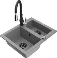 Granitinė virtuvinė plautuvė Mexen Carlos su maišytuvu ir sifonu, Grey/Black