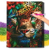 Deimantinė mozaika 5D Diamond Painting Oh Art! Jaguaras ir gėlės, 40x50 cm, 40x50