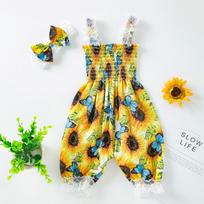 Naujagimio Mergaitės Vasariniai Drabužėliai Gėlių Kombinezonas Bodis Sijonas Kepuraitė Jumpsuit su Plaukų Juosta Mažyliams Vaikams Kūdikių Mergaitėms Be Rankovių Vasarinis Leopardinis Komplektas Madingas 3-6M