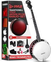 "Pyle Banjolele" 5 stygų, "Banjo Kit" instrumentas, "Banjolele" rinkinys, įskaitant skaitmeninį derintuvą, stygas, kirtiklius, dirželį, grojimo krepšį ir įrankių rinkinį, folkloro, kantri ir bluegrass muzikos instrumentas, 99 cm