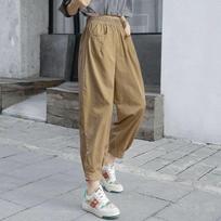 Moteriškos medvilninės haremo kelnės aukštu juosmeniu - Lengvos, prigludusios, su elastine juosmens juosta, kasdienio stiliaus, skirtos pavasariui ir rudeniui 4XL chaki