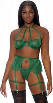Forplay Leg Avenue In Full Bloom Lace Lingerie Set L Halterneck 3-Piece